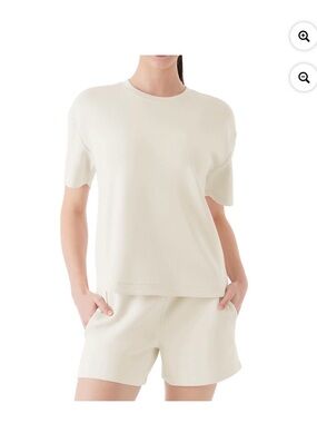 Women's Cream Short Sleeve Top and Shorts Set